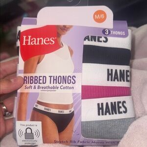 Hanes 3-Pack Ribbed Thongs – Black, Pink, Gray